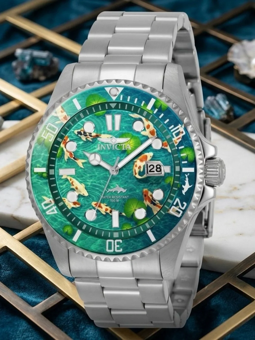 Invicta Pro Diver Visions from Above- Mens 43MM Luxury Koi Fish Pond Peace Watch